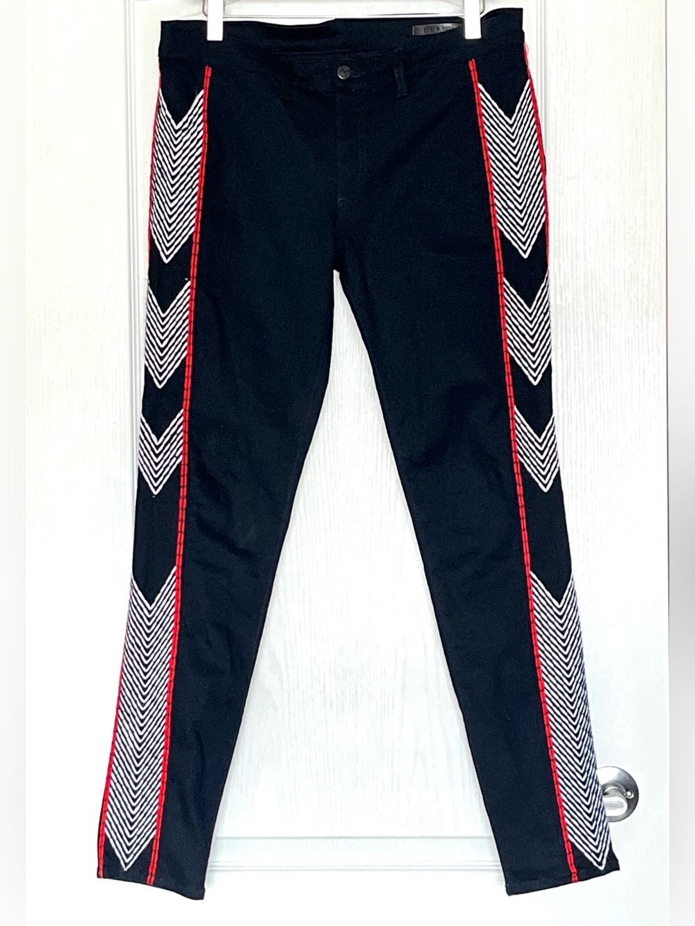 RAG & BONE Raja Midnight Skinny Jeans Size 31 Embroidered Chevron Side Stripe